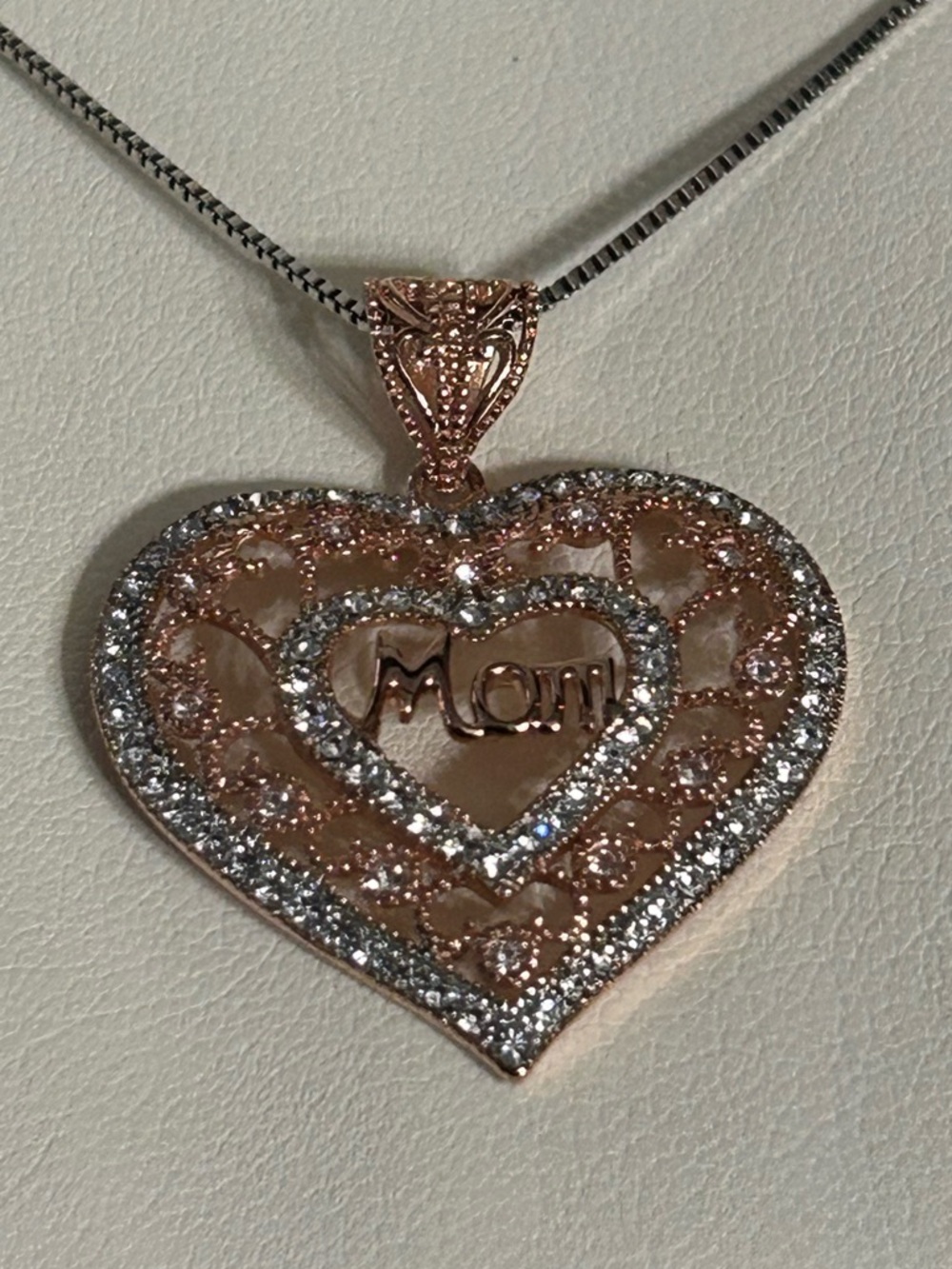 Littman Jewelers Women’s Rose Gold & Diamonds 'Mom' Heart Pendant Necklace NWT